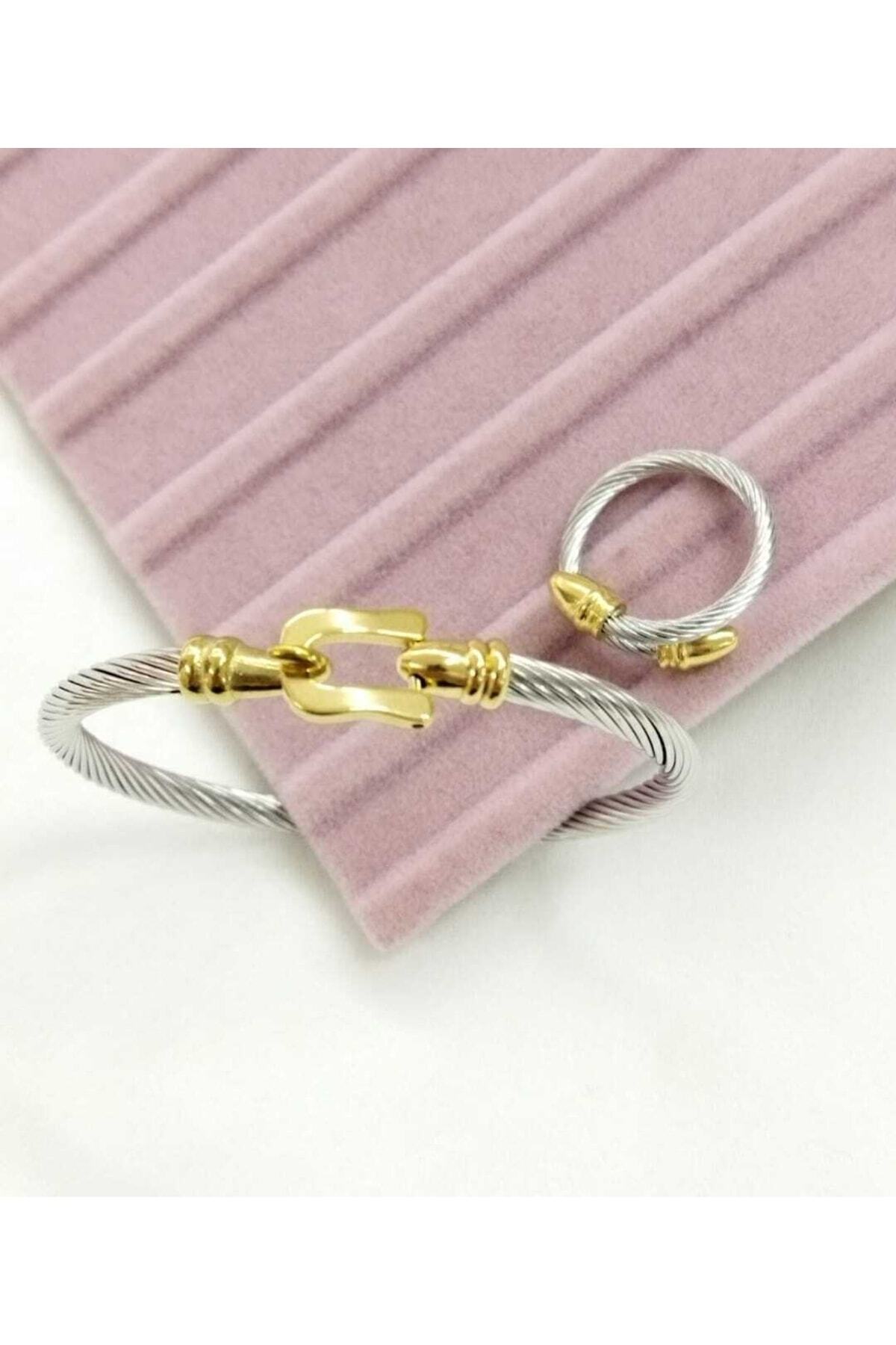 ESJ Paslanmaz Çelik Örgü Ayarlanabilir Bileklik Yüzük Set Unisex