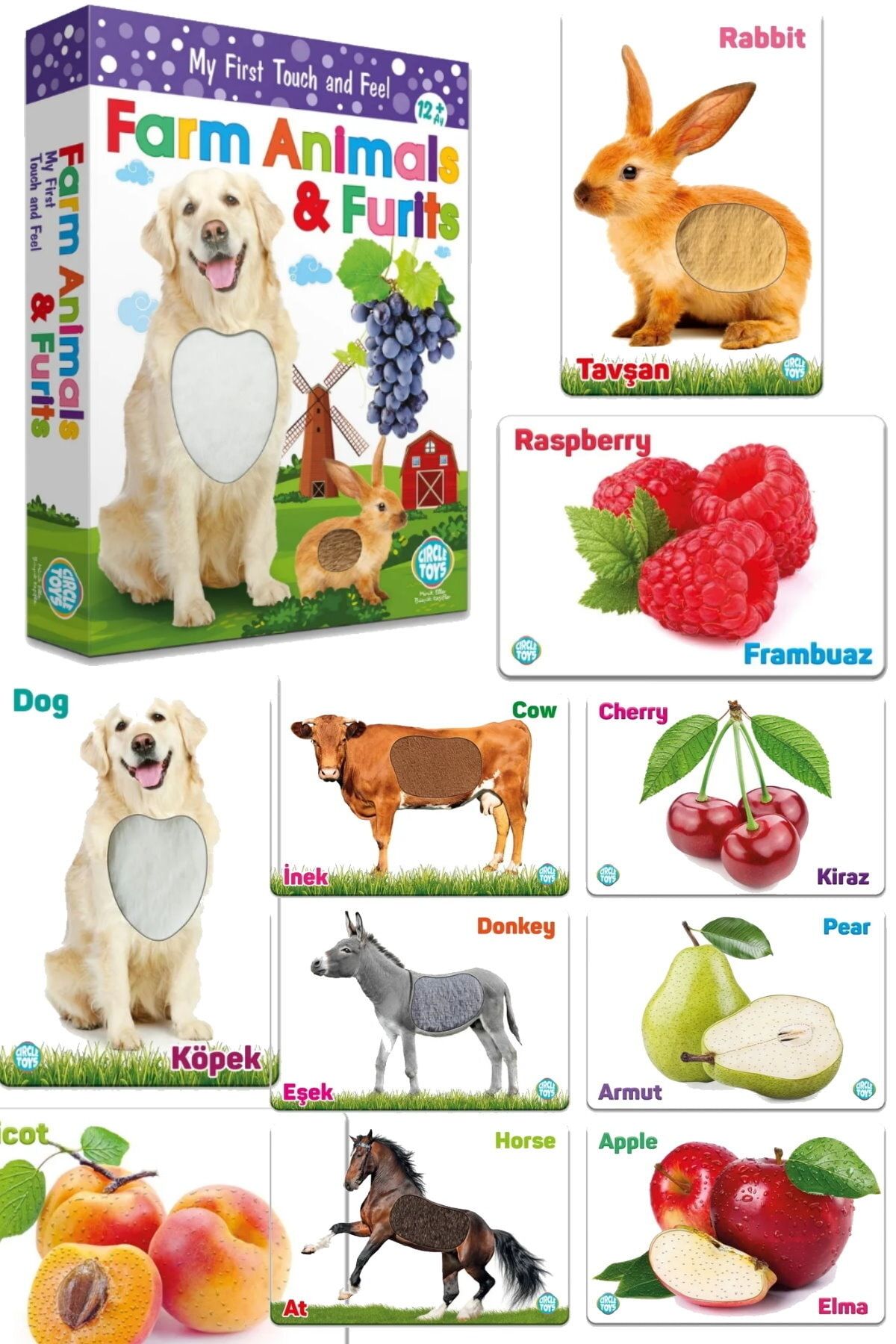 Utelips Bebekler Için Doku Algılama Hediyelik Çiftlik Hayvanları Görsel 18 Kartlı Dokun Hisset Tanı Kart Set