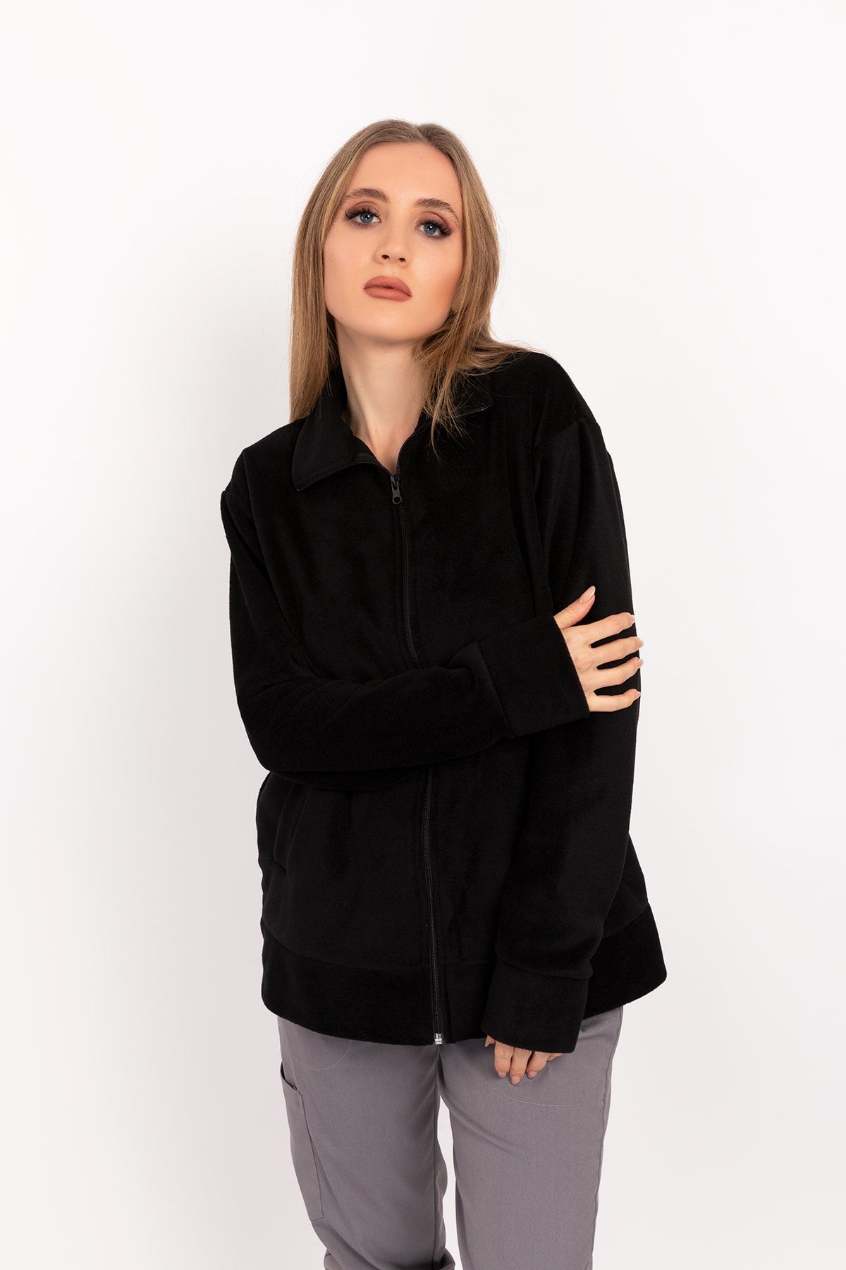 veste polaire unisexe femme homme noir zippée infirmière médecin hôpital polaire