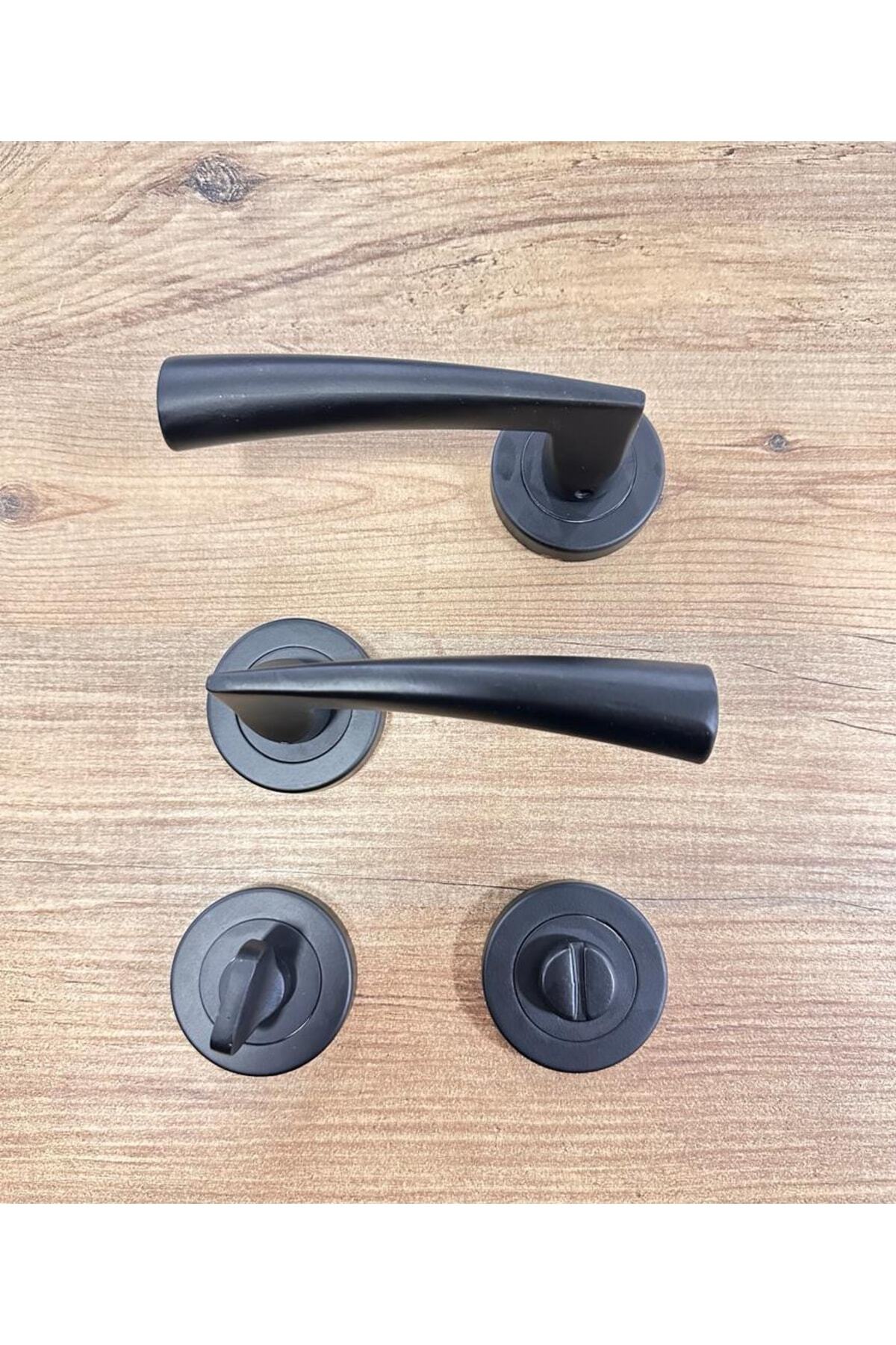 ARON-Sofuoğlu Lux Hazal Matte Black Round Rosette (BATHROOM - WC) Door Handle - Interior Door Handle 3