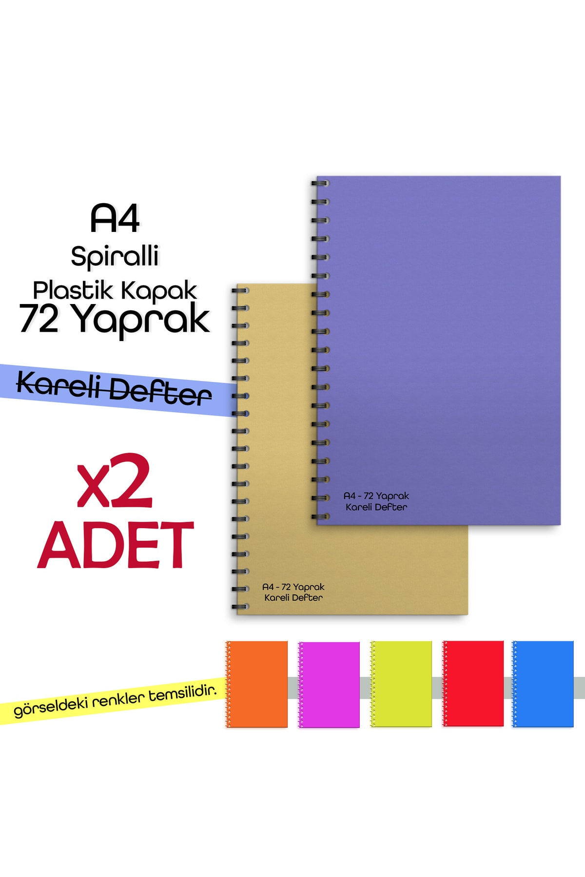Fragman Yayınları A4 72 Yaprak 2 Adet Kareli Okul Defteri Planlayıcı Hediyeli Plastik Kapak Spiralli