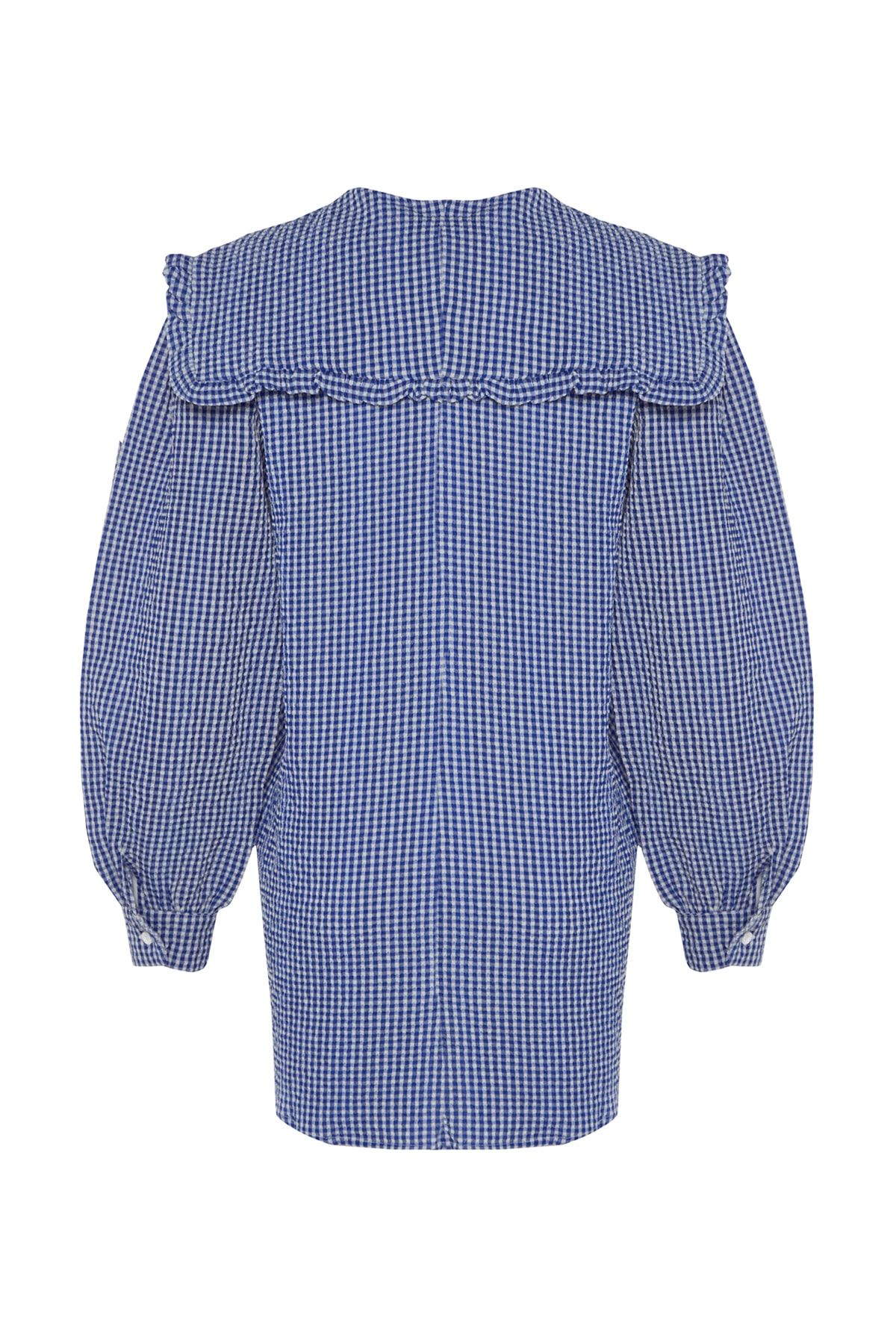 Trendyol Modest-Kék baba nyakörv Gingham mintás szőtt tunika TCTSS23UK00065 6