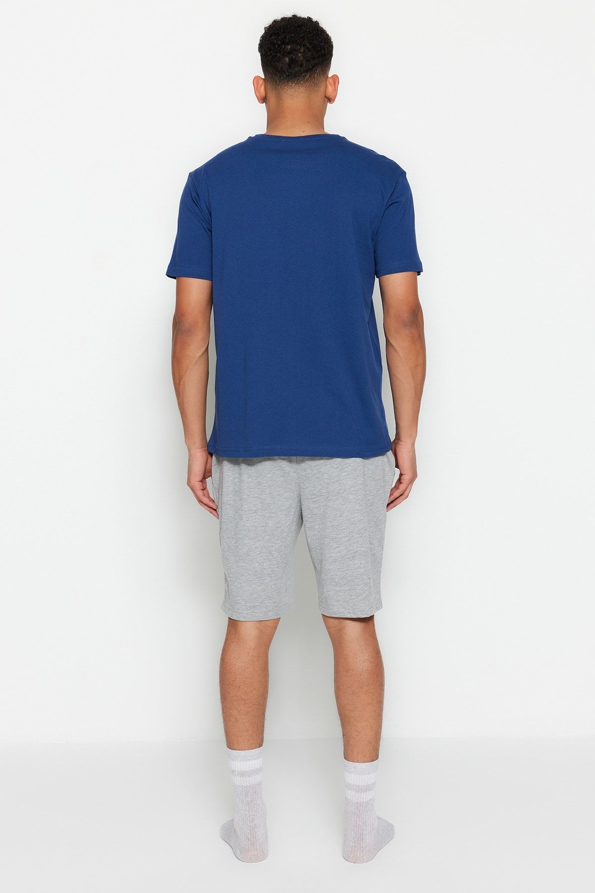 Trendyol Collection-Modrá sada pyžama Regular Fit 100% bavlna pletené letní šortky - THMSS21PT0216 8