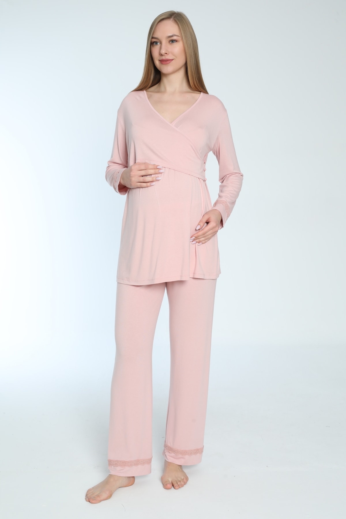 Miss Dünya Lissa Emzirmeye Uygun Uzun Kol Lohusa Ve Hamile Pijama Takımı fotoğrafı 2 (önizleme)