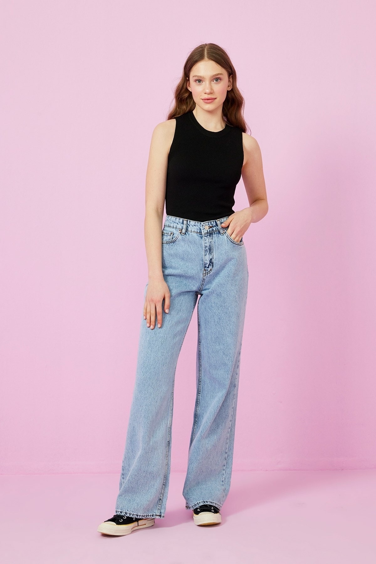 High Waist Blue Palazzo Jeans Lycra Stretchy Jeans