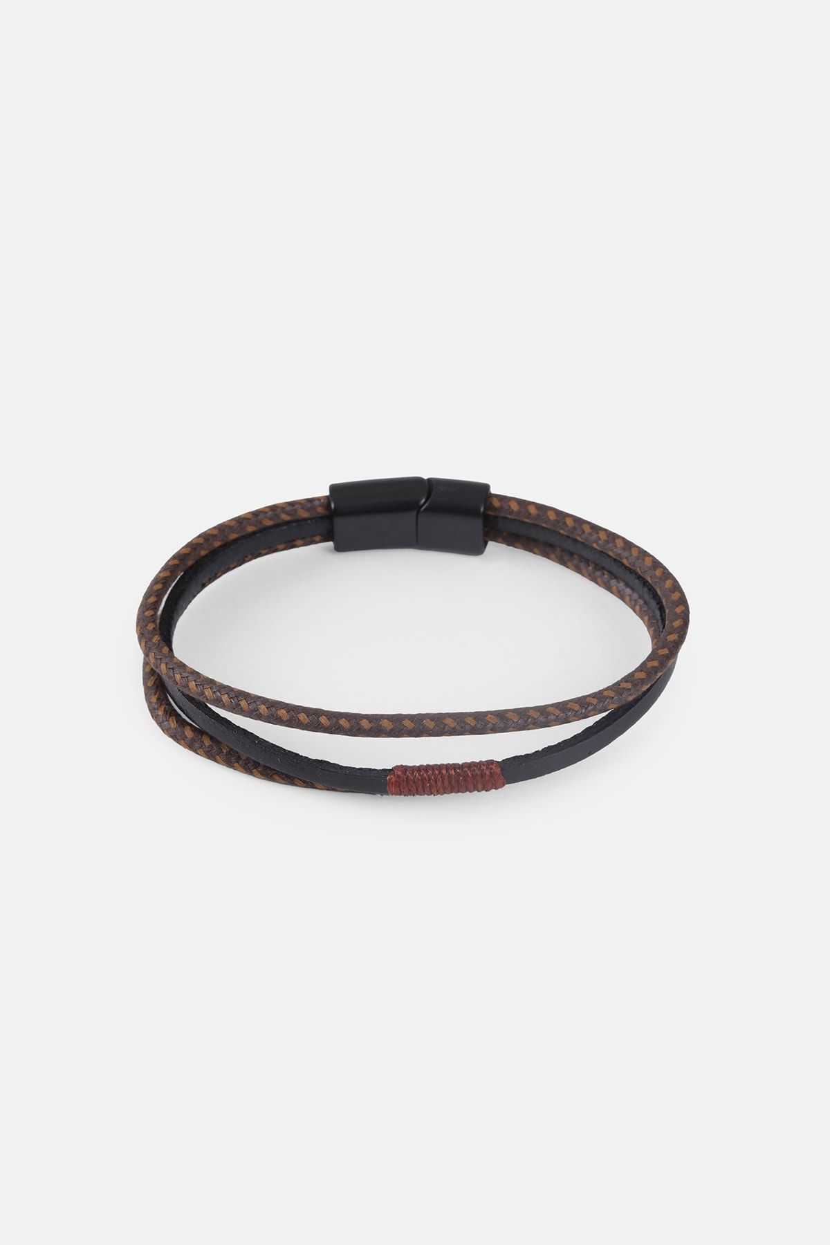 MRHERO-Mh019 Men's Black Medium Wrap Leather Double Rope Handmade Genuine Leather Bracelet 2