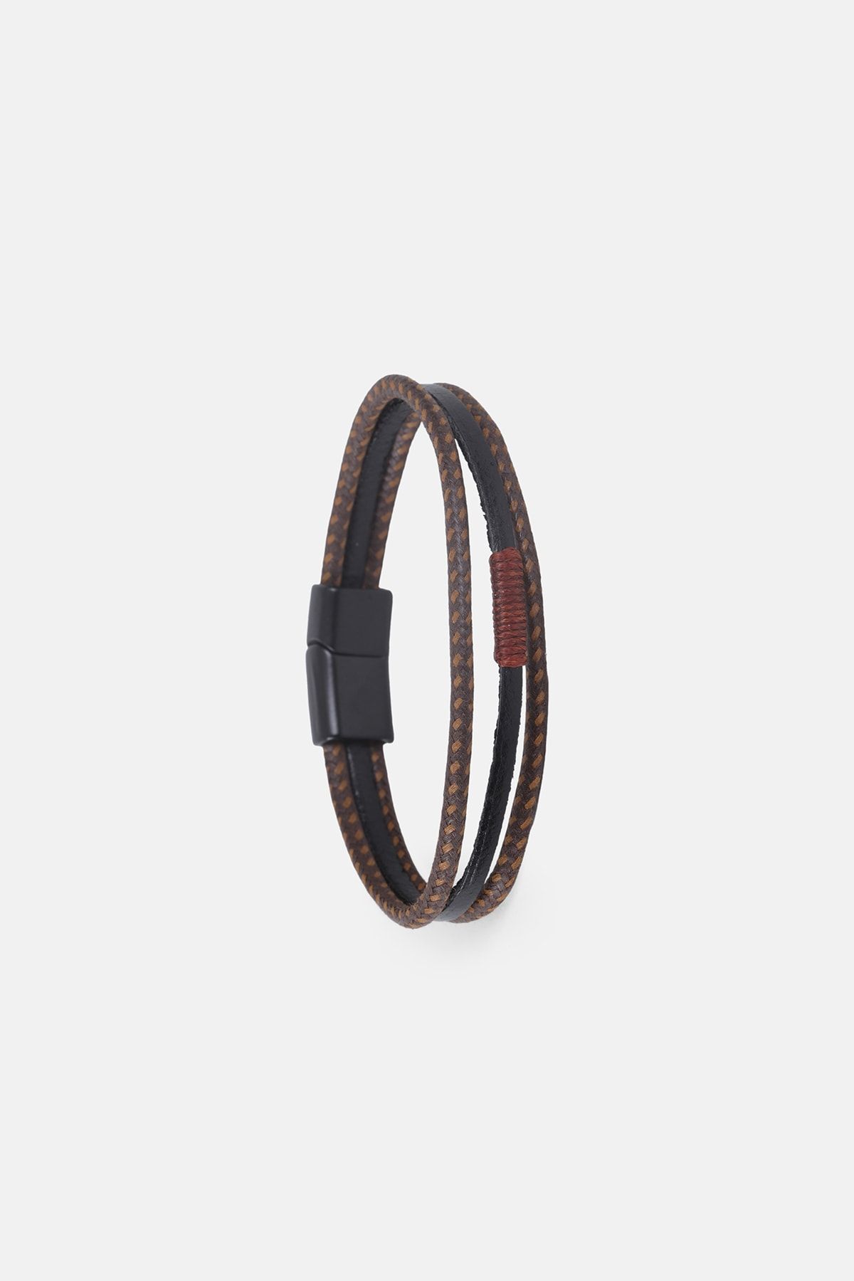 MRHERO-Mh019 Men's Black Medium Wrap Leather Double Rope Handmade Genuine Leather Bracelet 3
