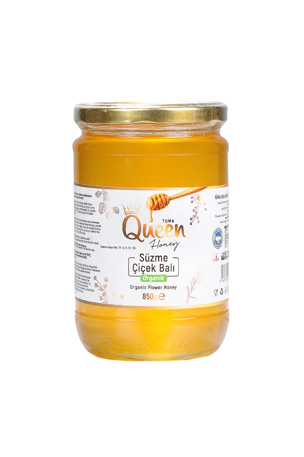 Queen Honey Organik Sertifikalı Süzme Çiçek Balı 850 Gr Cam Kavanoz