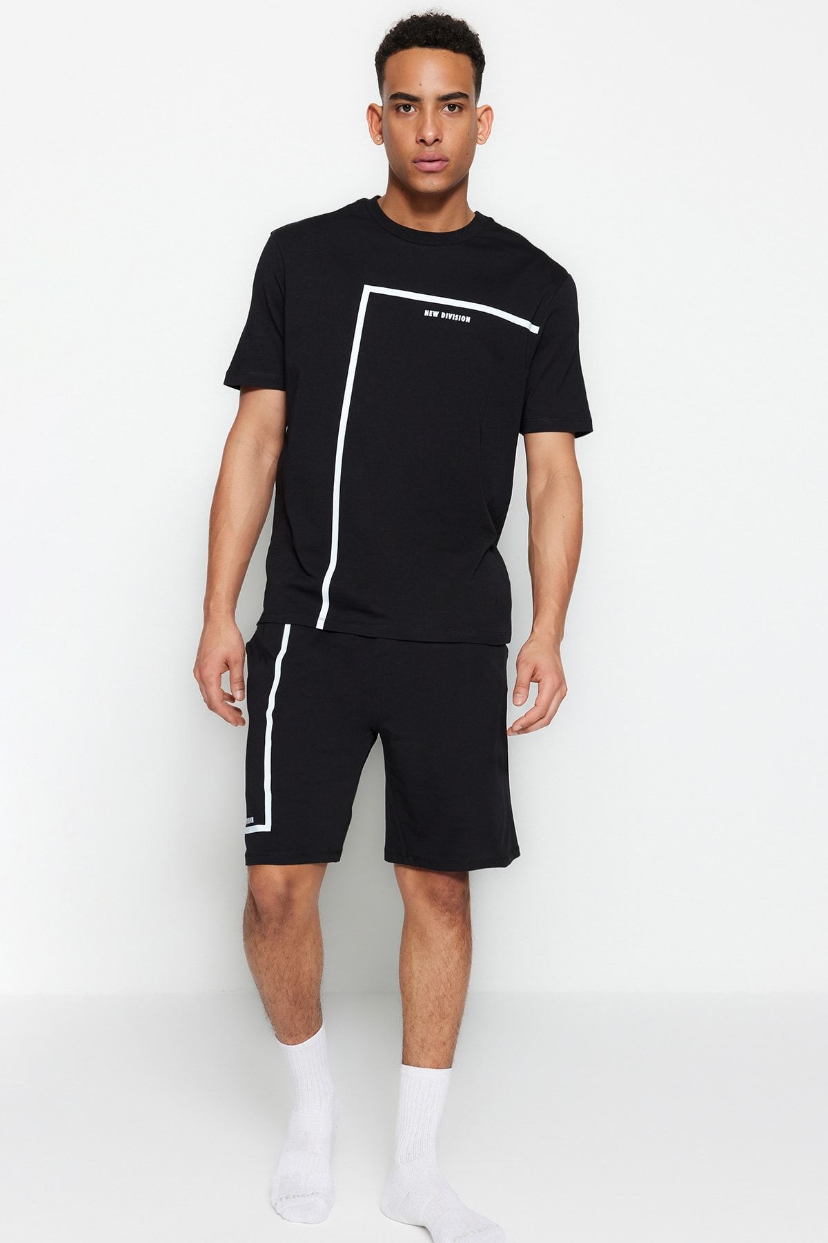Trendyol Collection Set Pijamale Negru Cu Decolteu Rotund Cu Imprimeu Normal Masculin - M
