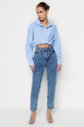 TRENDYOLMİLLA Mavi More Sustainable Yüksek Bel Mom Jeans TWOSS23JE00200