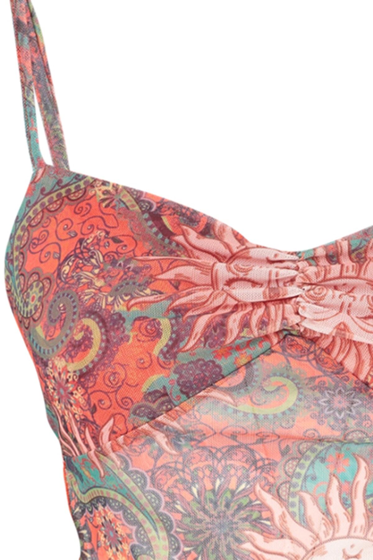 Trendyol Collection-Помаранчева блузка Tul Orme TWOSS23BZ00566 з асиметричним капюшоном і поперечними бретелями 8
