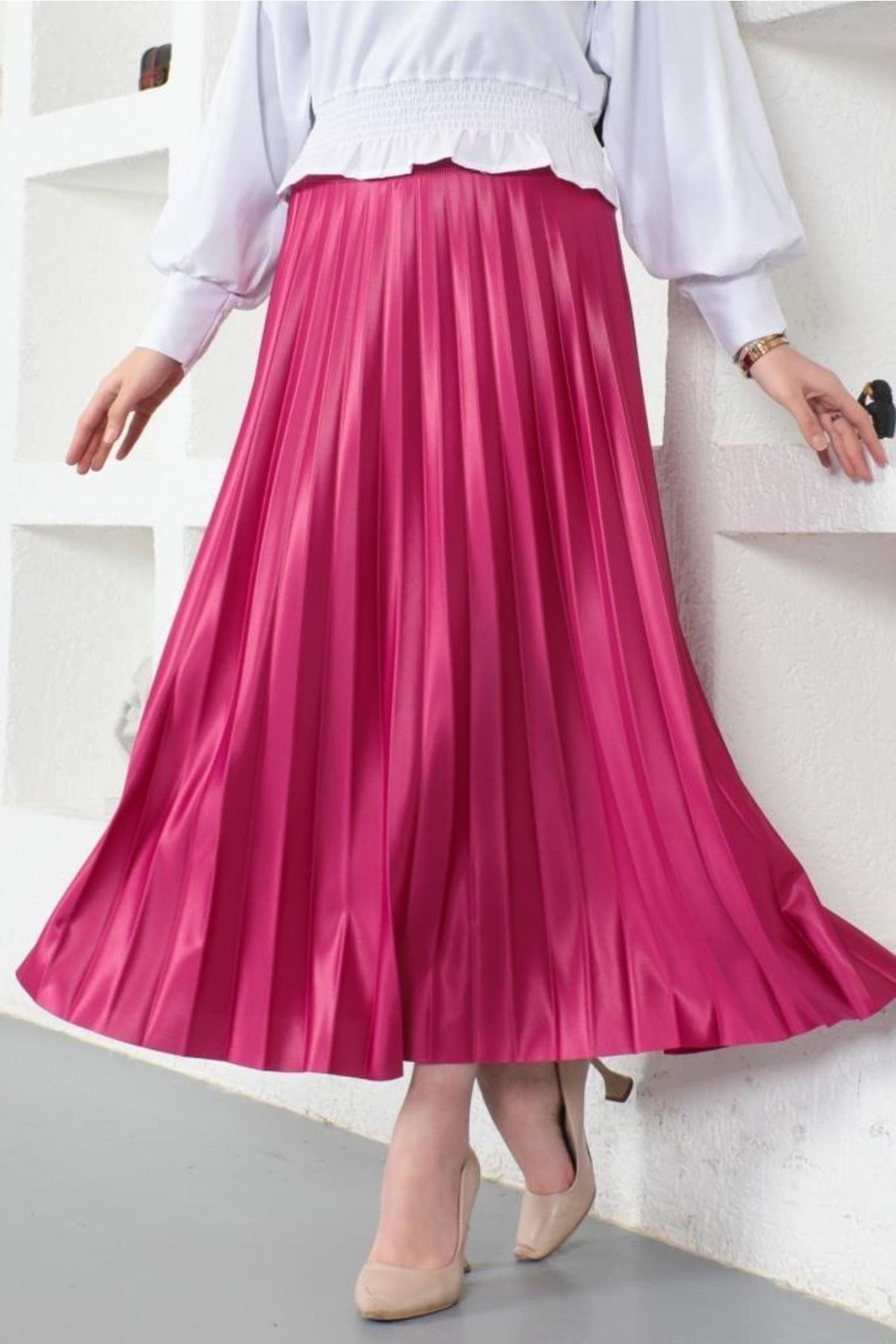 benguen 4538 Hijab Pleated Skirt Fuchsia Trendyol