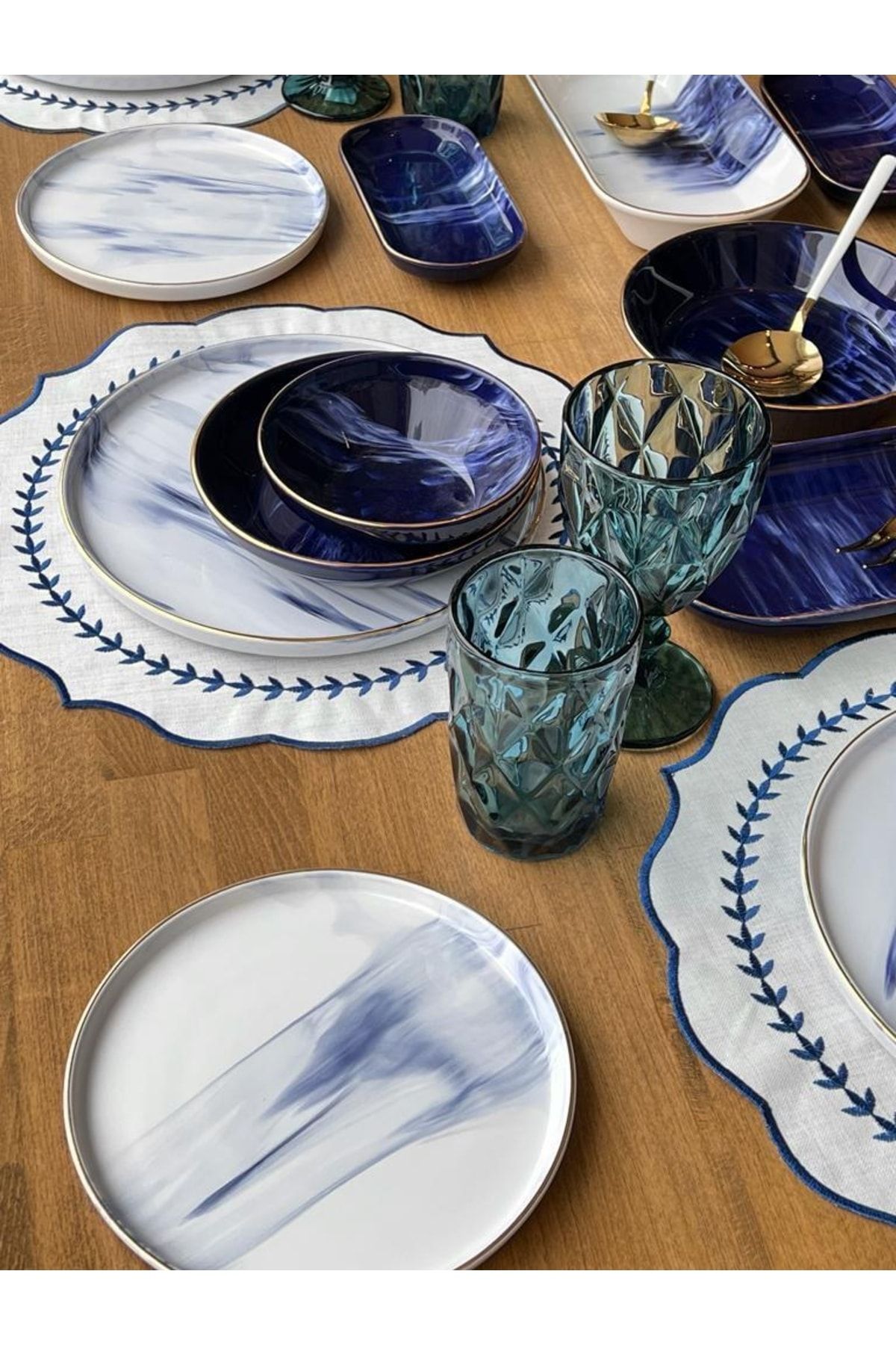 ROSSEV Yemek Takımı Blue Wind 54 Parça 6 Kişilik SY7038