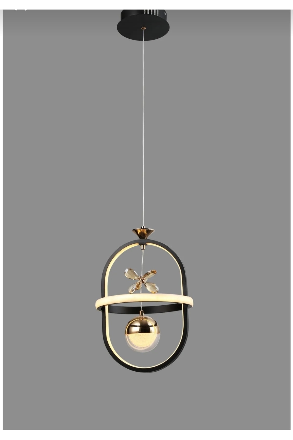 Ledli Avize - Salon Avizesi Siyah Gold Altın Tekli Sarkıt Led Avize - Toplu Avize - 3 Renk Led Işık DB1314-1S - DabHome