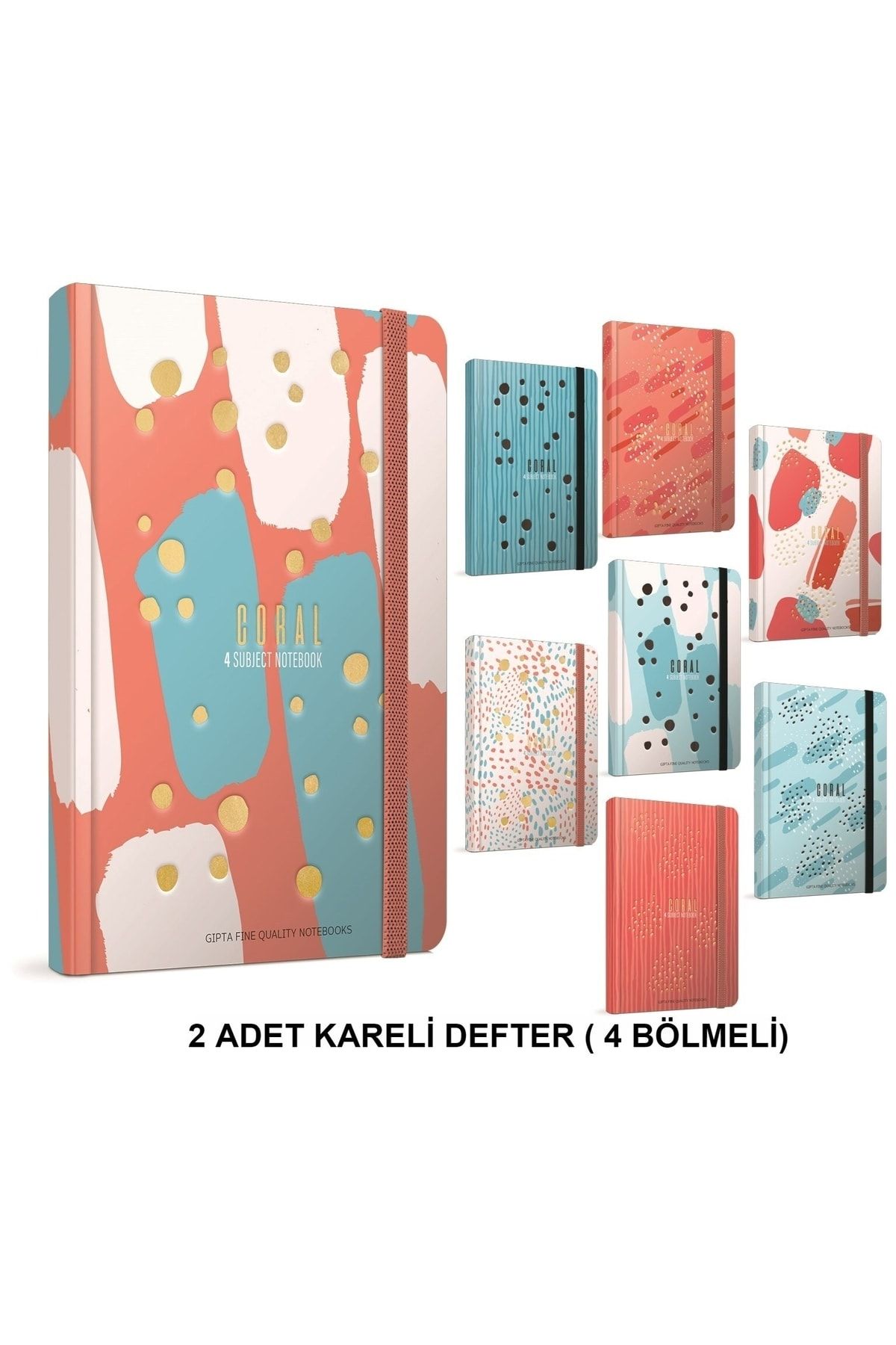 Gıpta-4 Compartment Checkered 140 Sheets Elastic and Hardcover Notebook 17x24 (2 Pieces) 1