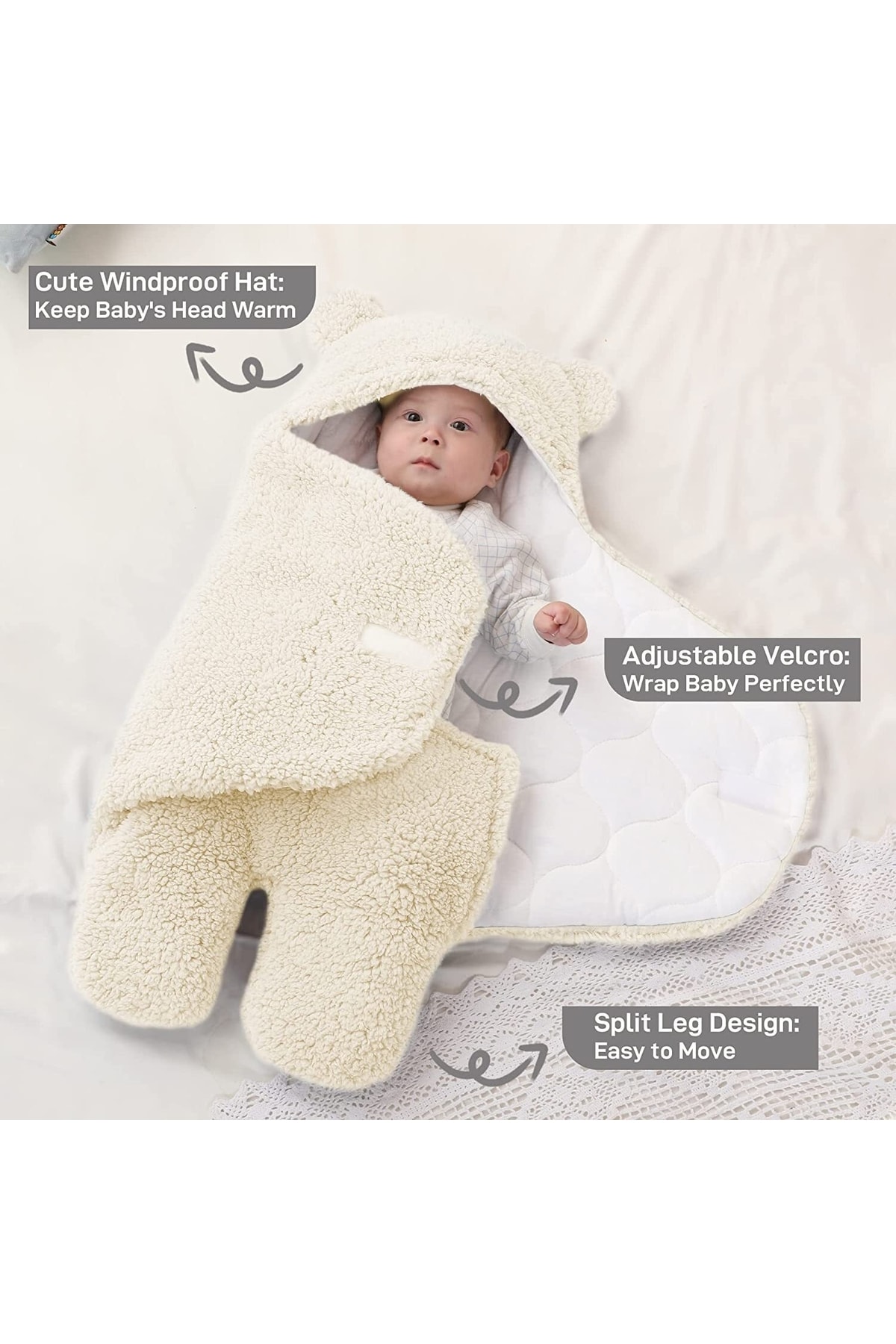 Marigoldhome 0-4 Ay Bebek Yenidoğan Dış Kundak Uyku Tulumu Wellsoft Peluş fotoğrafı 3 (önizleme)