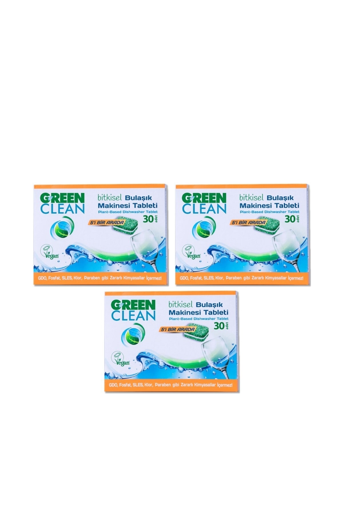 U Green Clean Bitkisel Bulaşık Makinesi Tableti 30 Adet 5'i Bir Arada x 3 Adet
