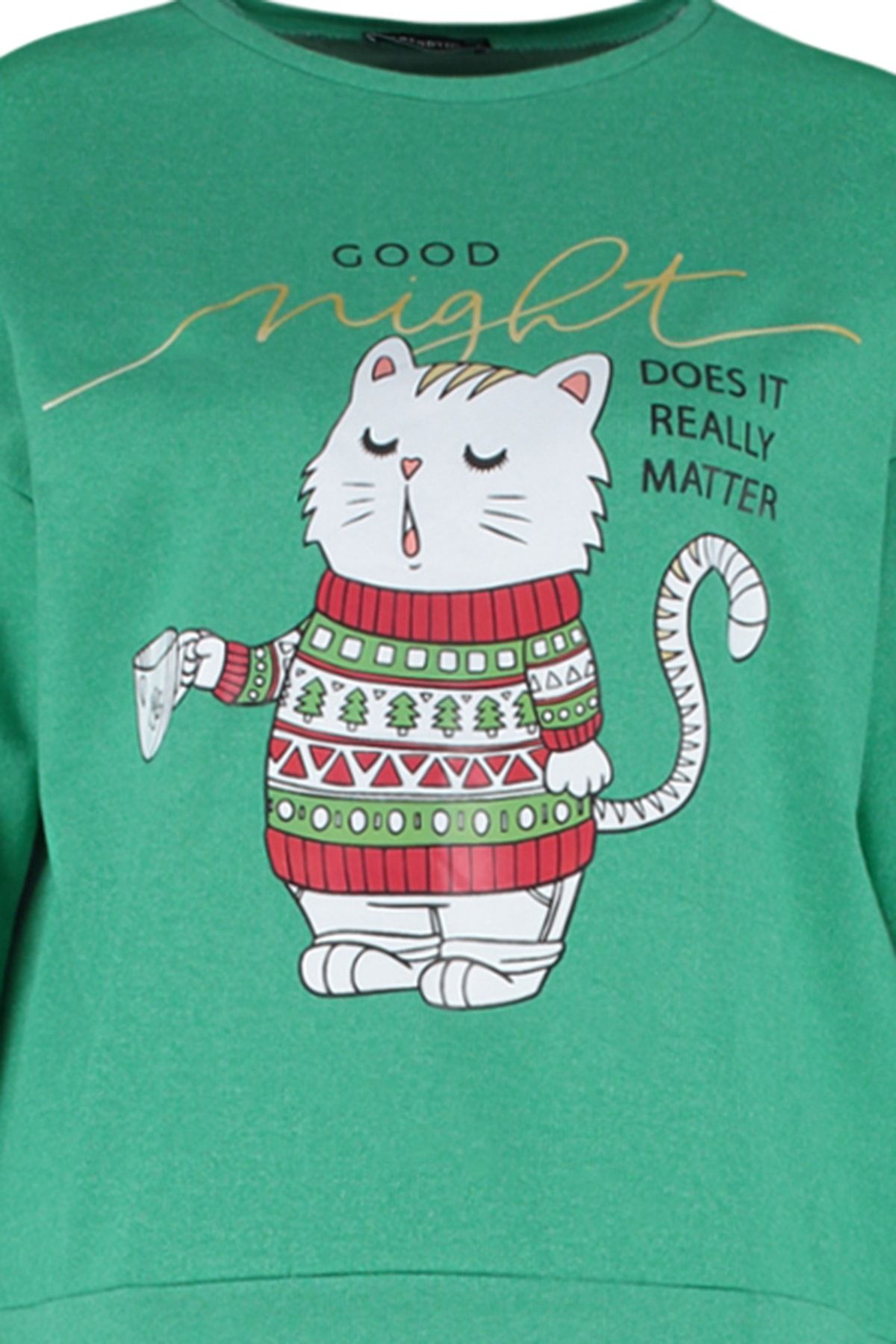 Trendyol Collection-Green Cotton Winter Themed Knitted Pajamas Set Thmaw22Pt1333 8