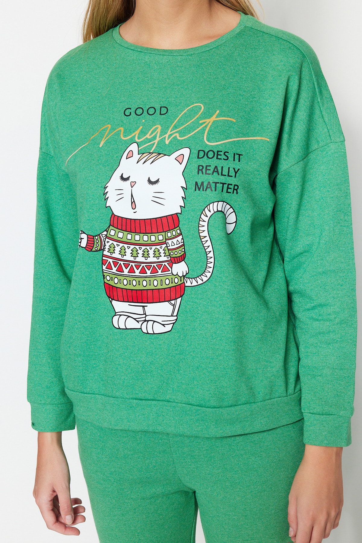 Trendyol Collection Pyjama Grün Mit Slogan Fast ausverkauft