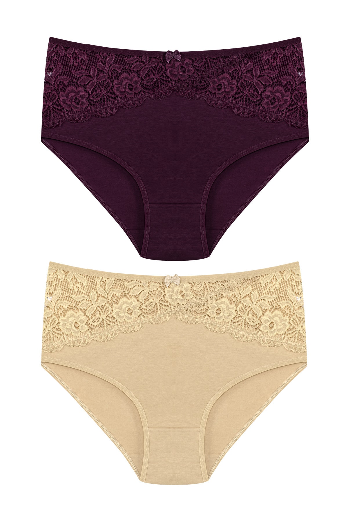2pcs Cotton Waist Lace Detailed High Waist Plus Size Baton Women's Panties