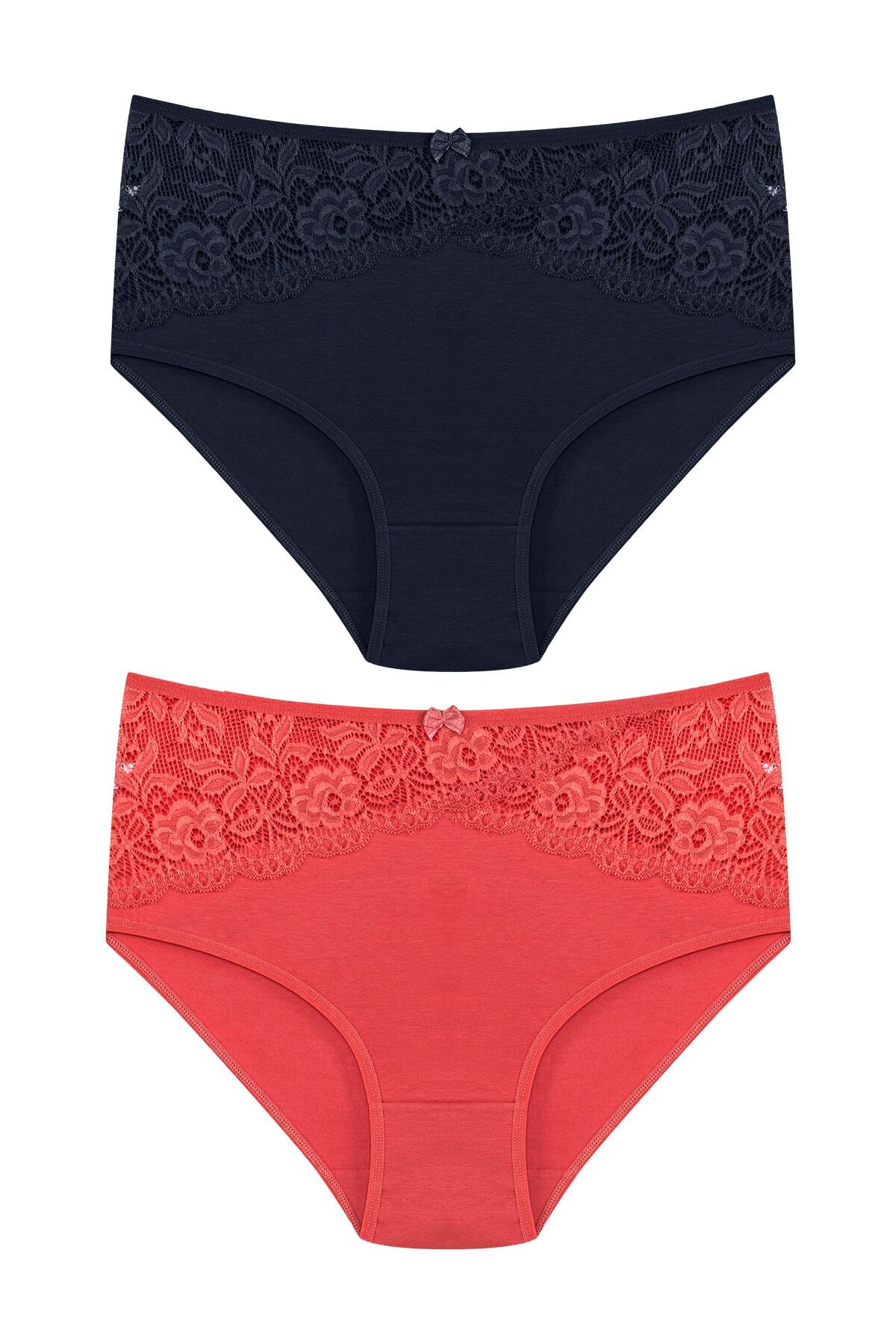 2pcs Cotton Waist Lace Detailed High Waist Plus Size Baton Women's Panties