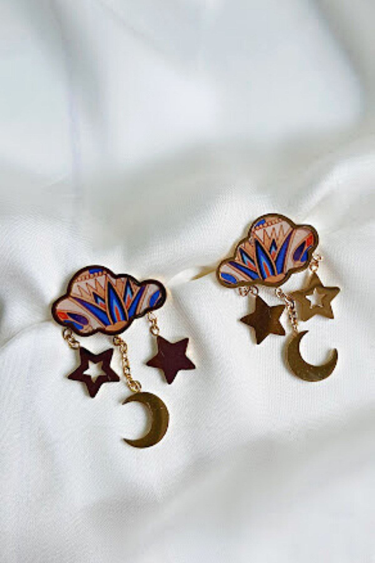 PETEK AKSESUAR Stainless Steel Cloud Moon Star Earring