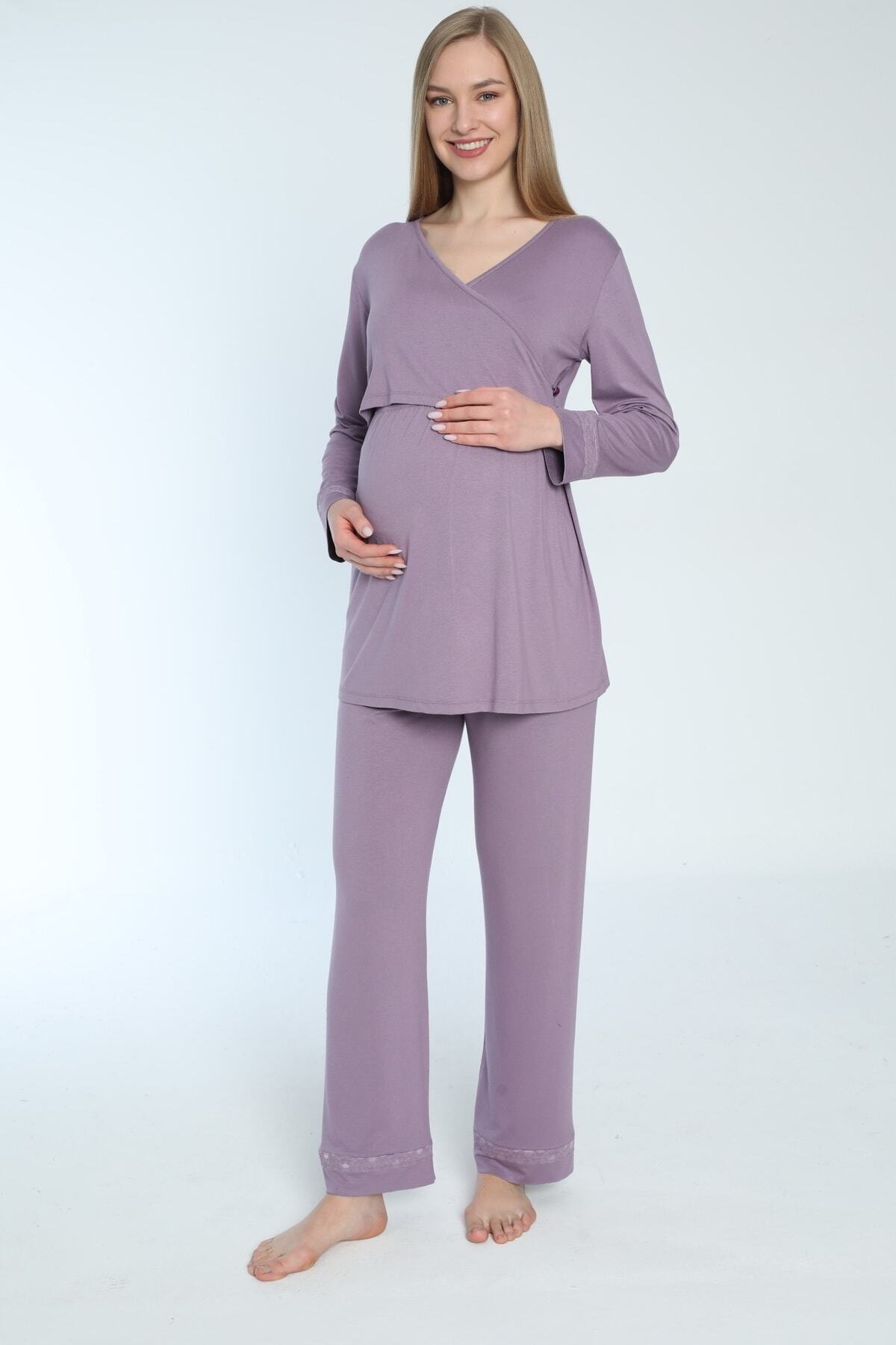 Miss Dünya Lissa Emzirmeye Uygun Uzun Kol Lohusa Ve Hamile Pijama Takımı fotoğrafı 2 (önizleme)