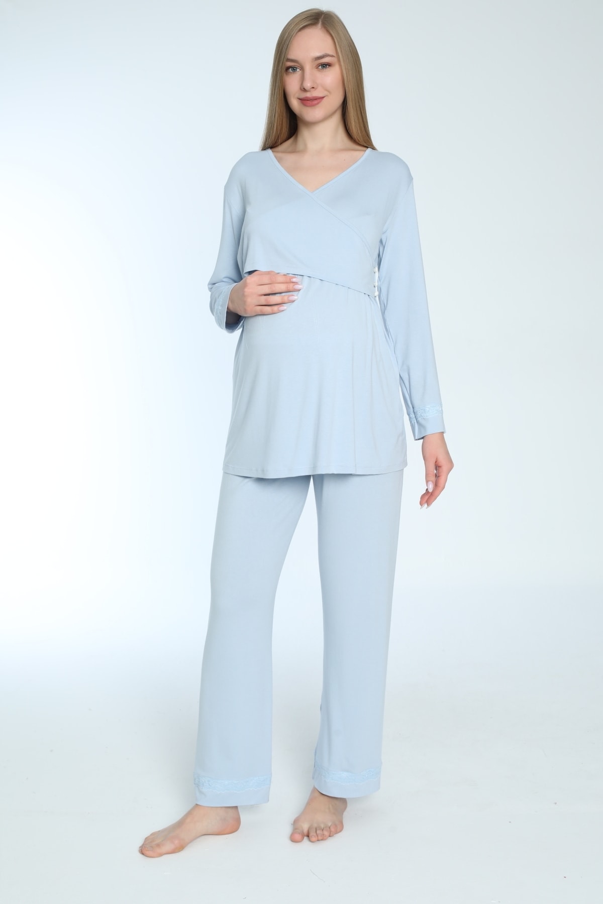 Miss Dünya Lissa Emzirmeye Uygun Uzun Kol Lohusa Ve Hamile Pijama Takımı fotoğrafı 2 (önizleme)