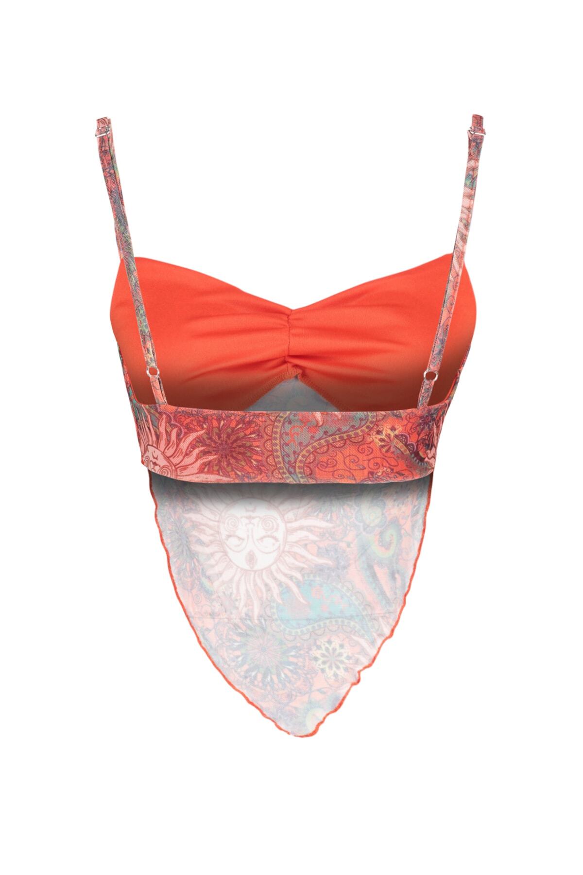 Trendyol Collection-Помаранчева блузка Tul Orme TWOSS23BZ00566 з асиметричним капюшоном і поперечними бретелями 9