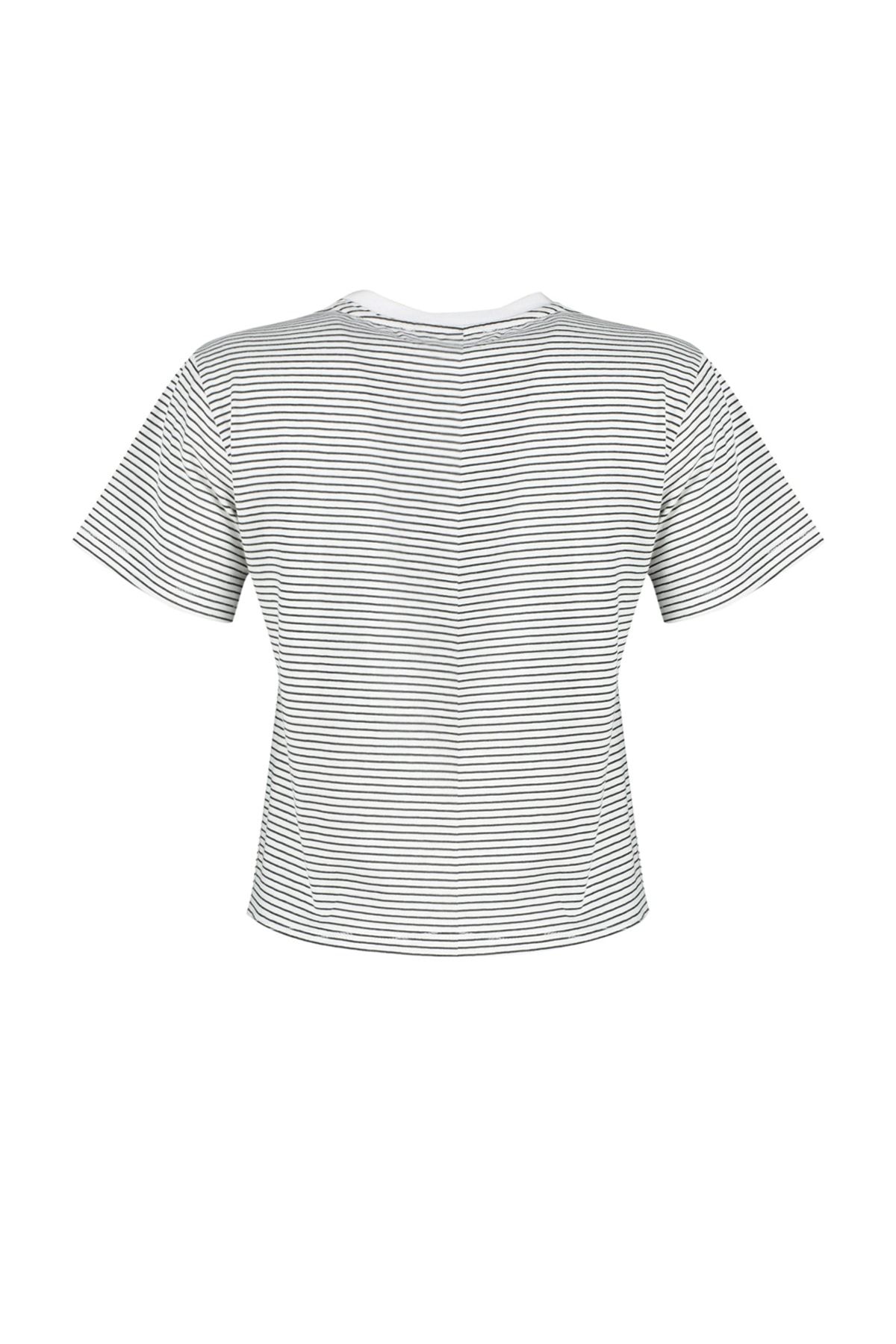 Trendyol Collection-Schwarzes, ecrufarbenes, gestreiftes Premium-Basic-Strick-T-Shirt mit normalem/normalem Muster und Rundhalsausschnitt TWOSS23TS00043 10