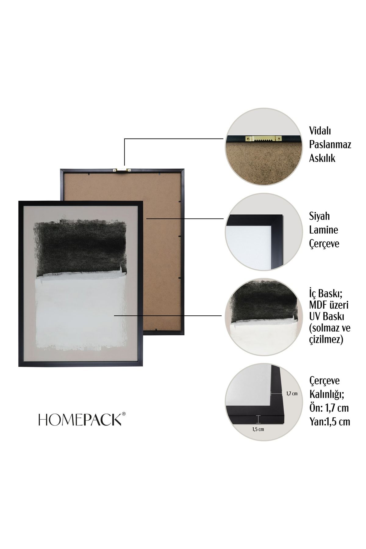 HOMEPACK Siyah Lamine Çerçeveli 5'li Tablo Seti Beşli-026 VB8218