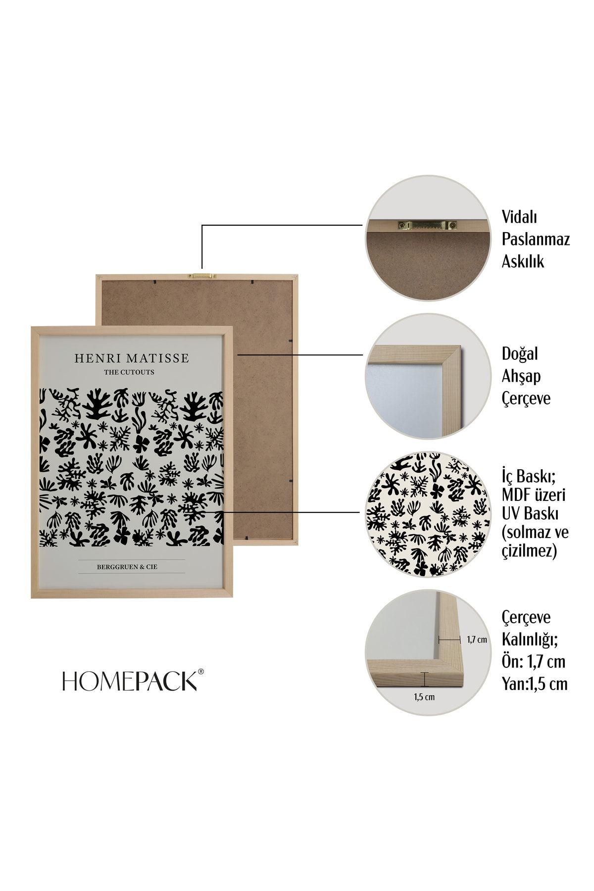 HOMEPACK Doğal Ahşap Çerçeveli 5'li Tablo Seti Beşli-028 VB7965
