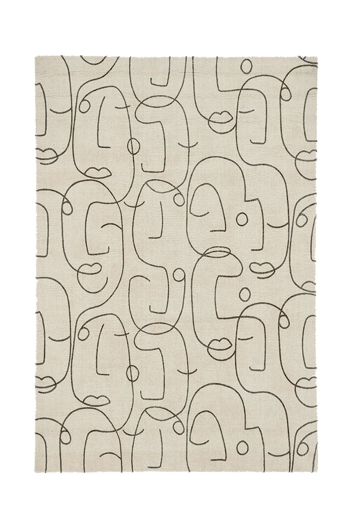 Rugs Modern Halı Mira 1126 Siyah Bej Minimalist Yüz Figürlü Dokuma Taban Halı