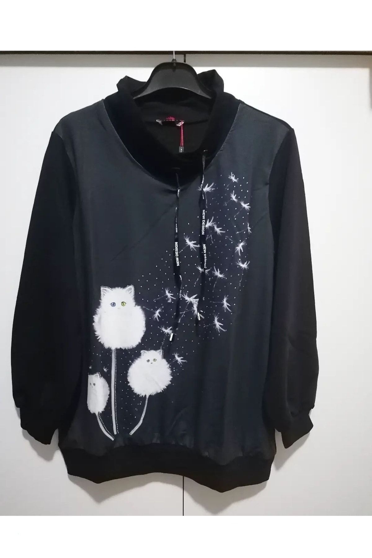 anne moda ankara-Hanorac sport cu mânecă lungă, cu model de pisică, de mărime mare, amestecat de bumbac 1