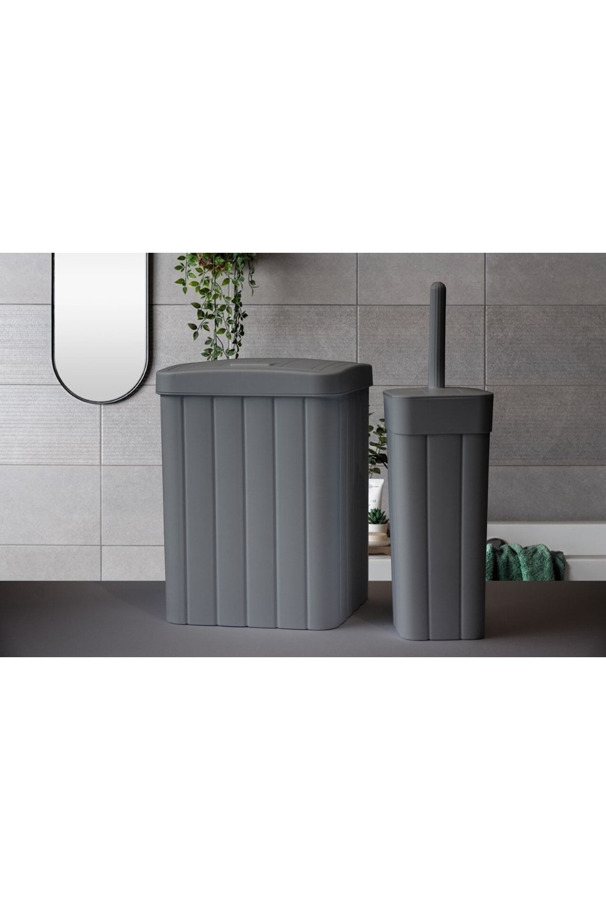 Grey toilet brush and bin cheap