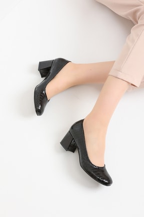 Night Shoes Kroko Deri Kısa Topuklu Ayakkabı
