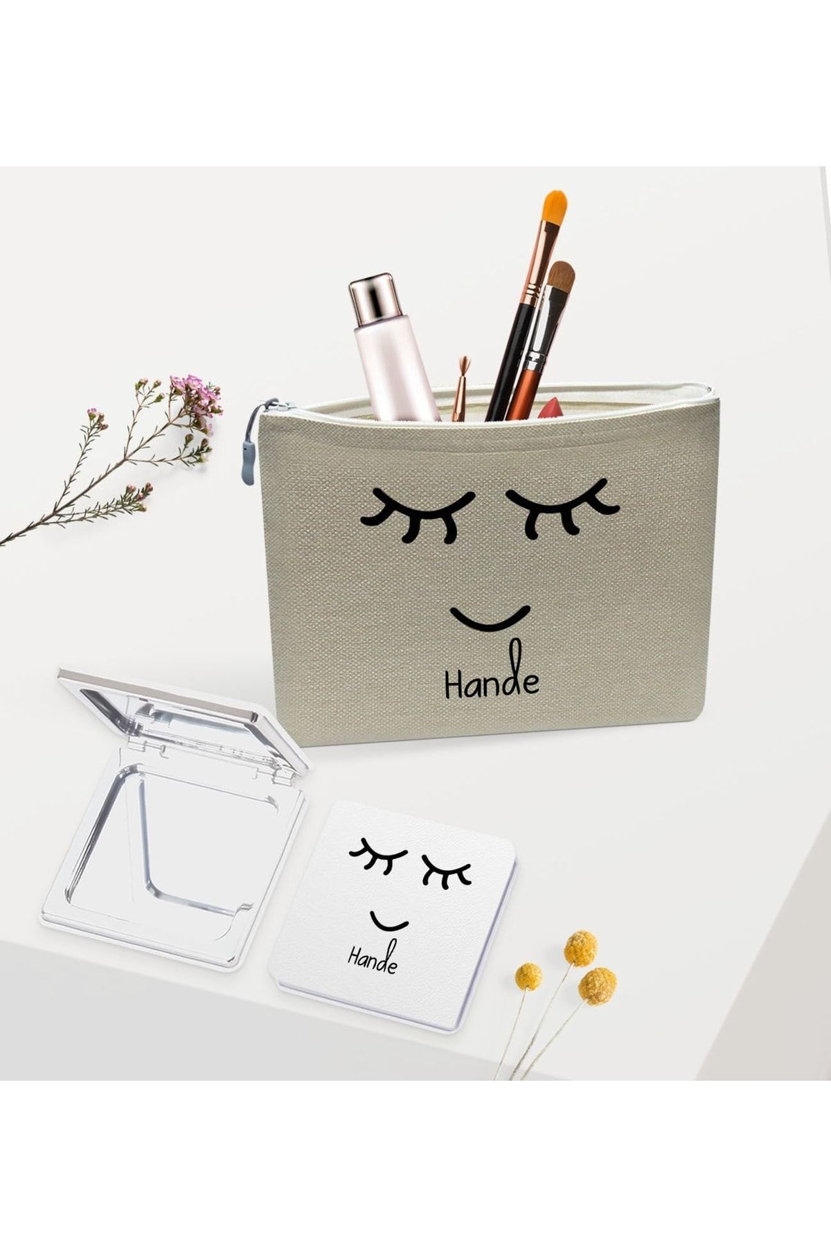 کیسه و ست آینه آرایش شخصی کتانی، برای عاشقان Bk Gift
