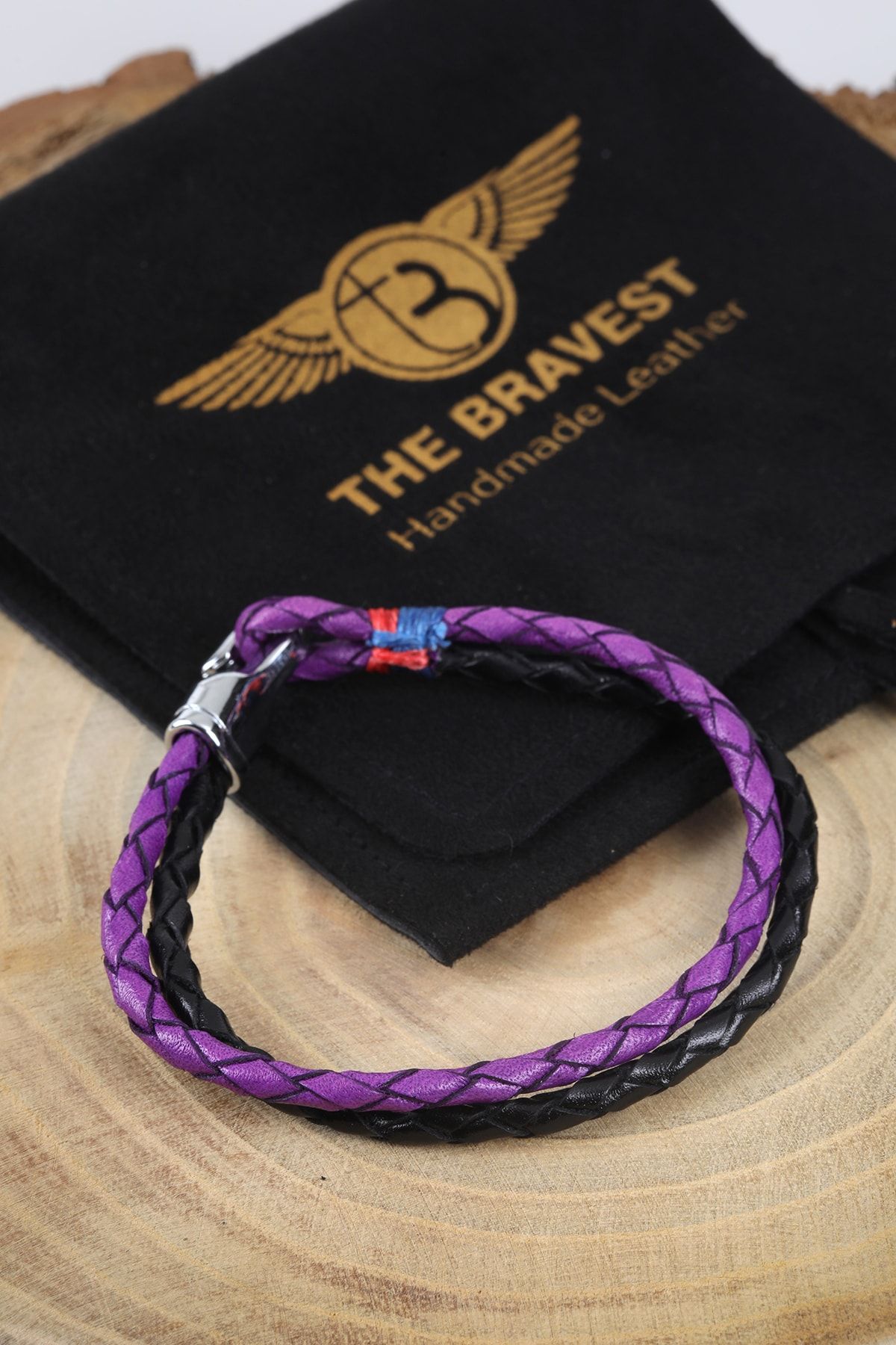 MRHERO-Unisex Purple Hooked 2-Piece Knitted Handmade Genuine Leather Bracelet_mh012 1