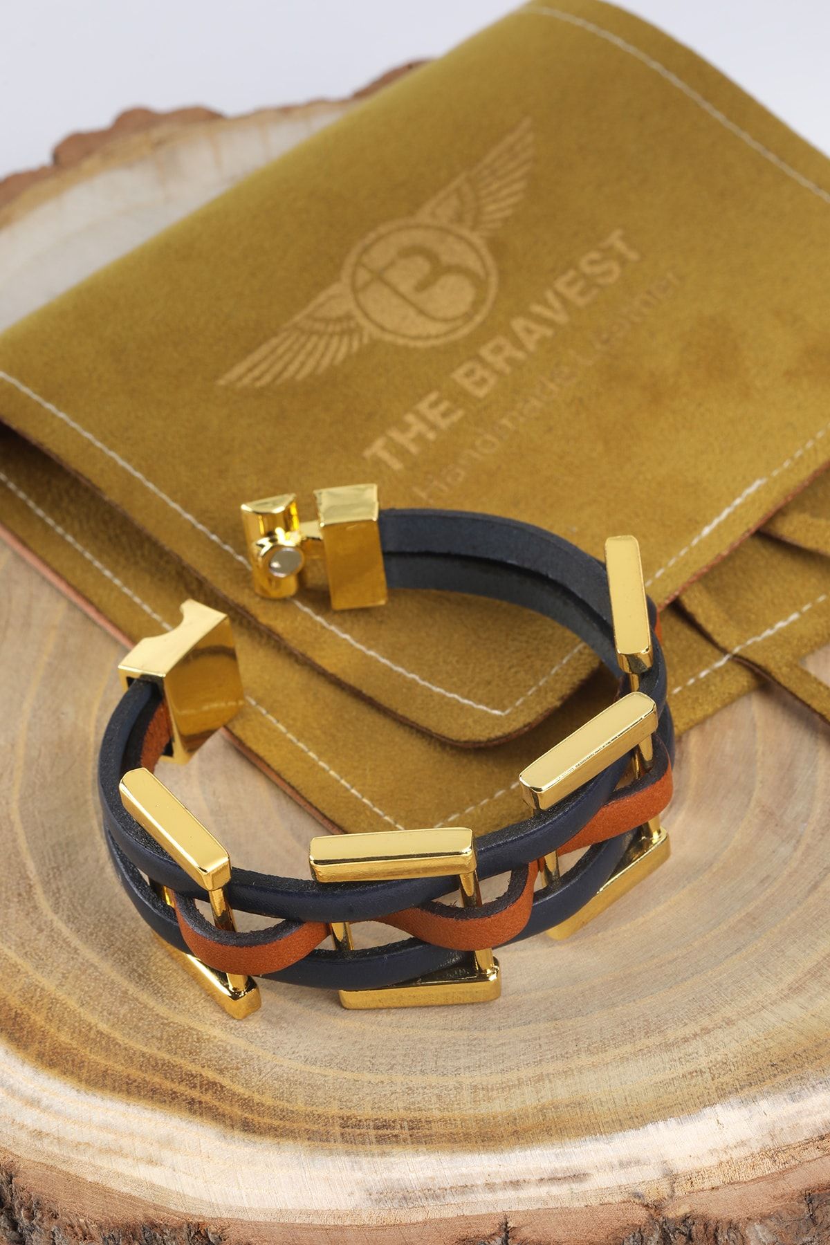 MRHERO Mh013 Dark Blue Gold Plated Handmade Genuine Leather