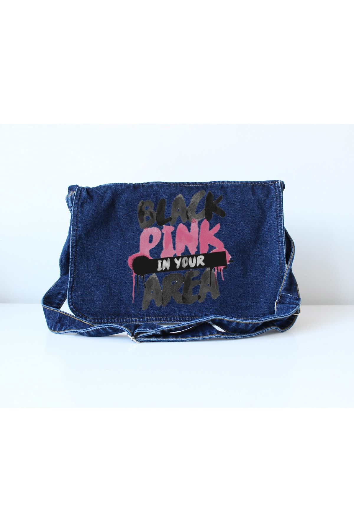 BİCRAFT Blackpink Baskılı Vintage Unisex Kot Postacı Çantası