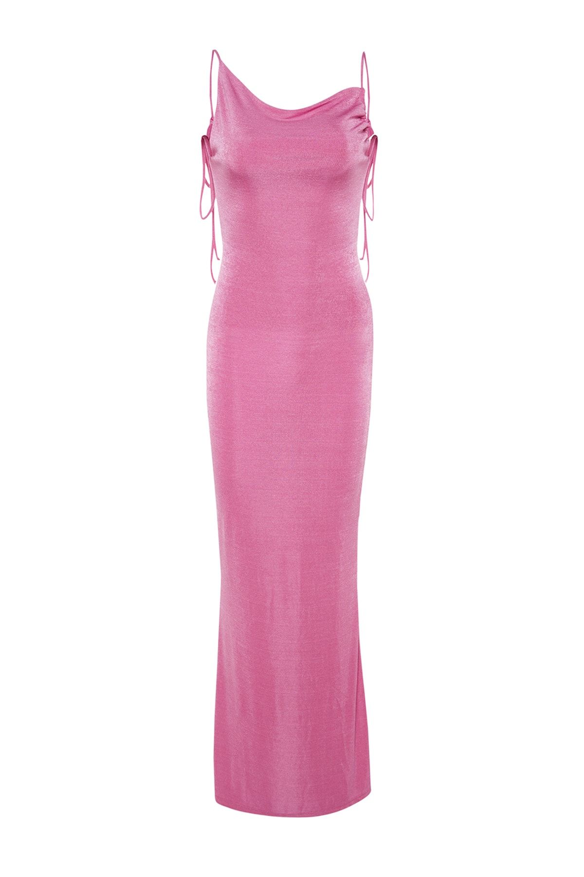 Trendyol Collection-Rochie de seara lunga tricotata roz TPRSS23AE00057 7