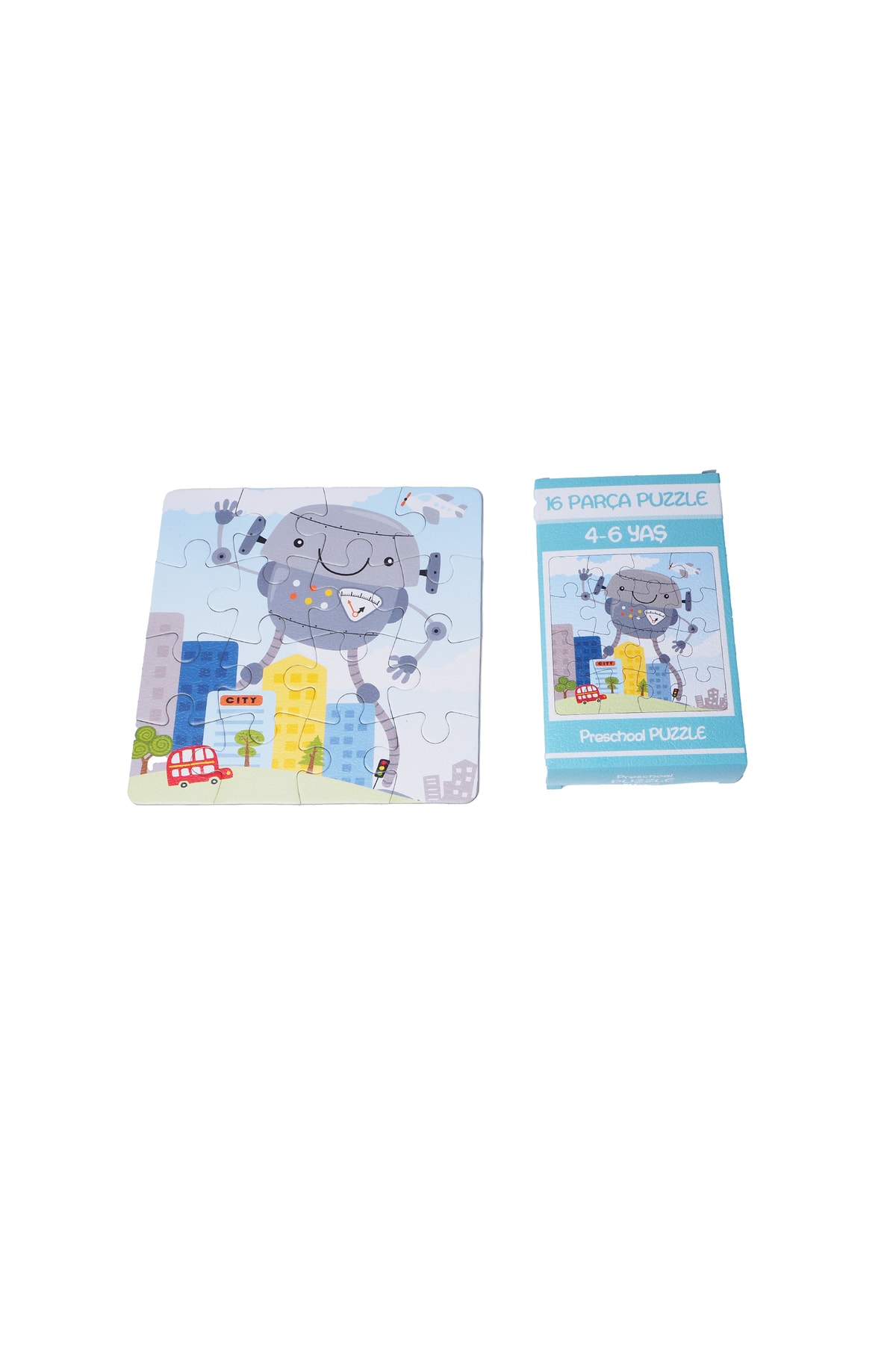 Apiko Shop 16 Parça Mini Puzzle Yapboz Robot Resimli