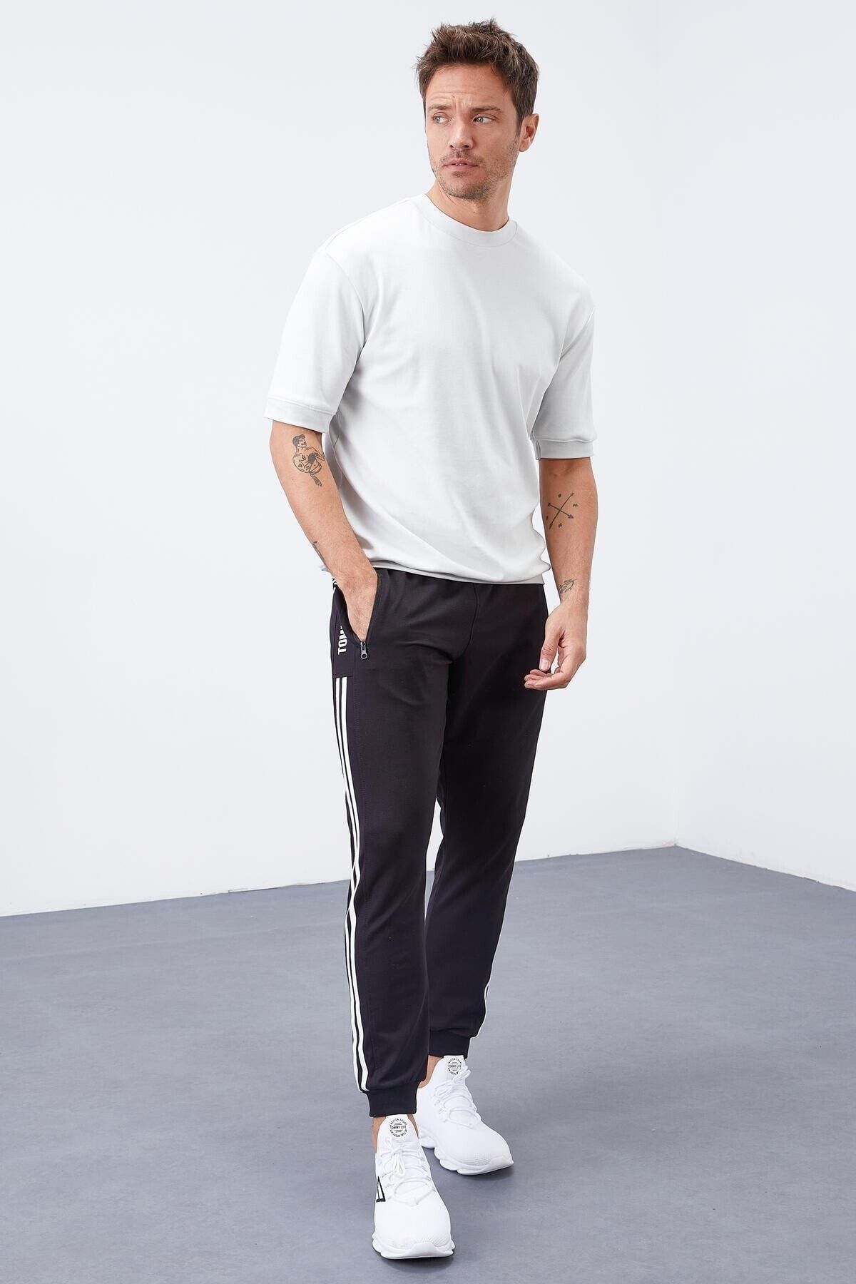 Tommy Life Men s Black White Double Piping Printed Tracksuit