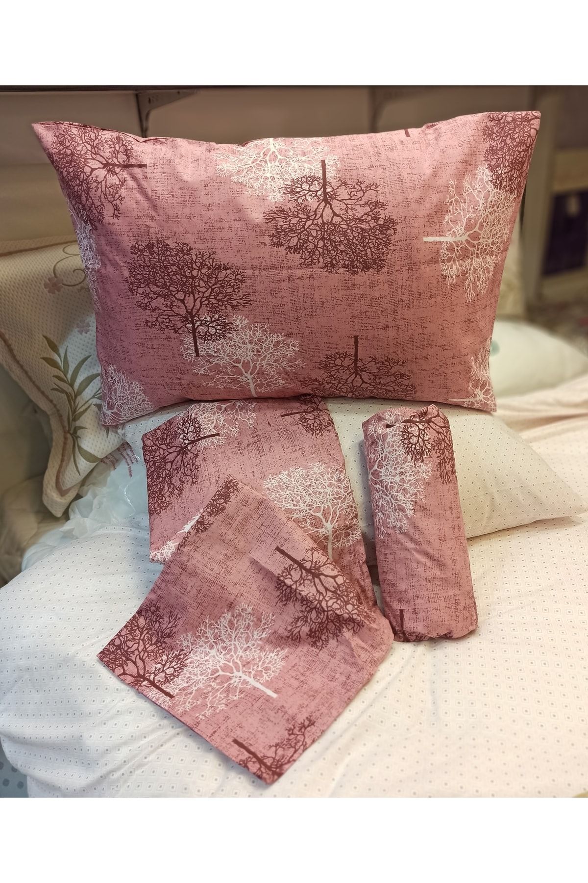 ŞENER HOME-Cotton Single Tree of Life Patterned Fitted Sheet Set 120x200 30 Cm. Corner Depth 1