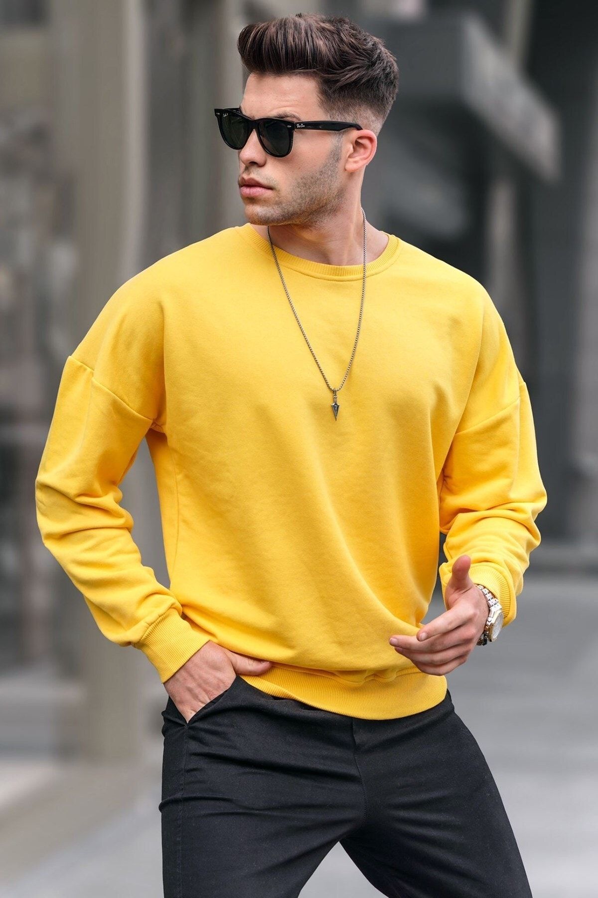 Madmext Sweatshirt Gelb Regular Fit Fast ausverkauft