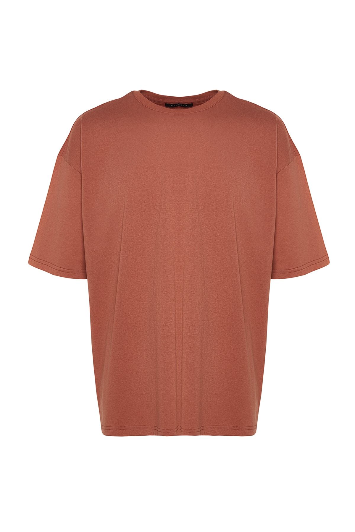 Trendyol Collection-Brązowy T-shirt oversize z krótkim rękawem i okrągłym dekoltem - TMNSS22TS0317 6