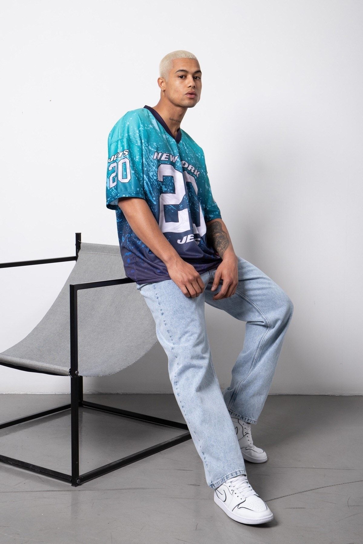 Machinist Oversize New York 20 Baskılı Nfl T-shirt Yeşil-lacivert PG8783