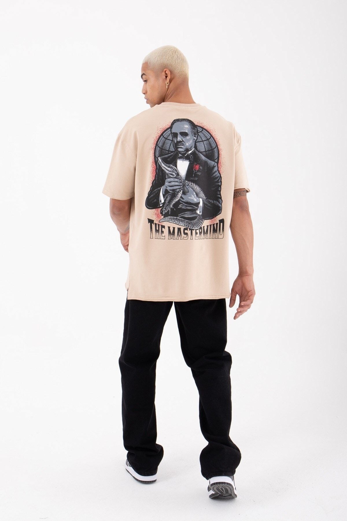Machinist Oversize The Godfather Basklı Pamuklu T-shirt Bej PG8448