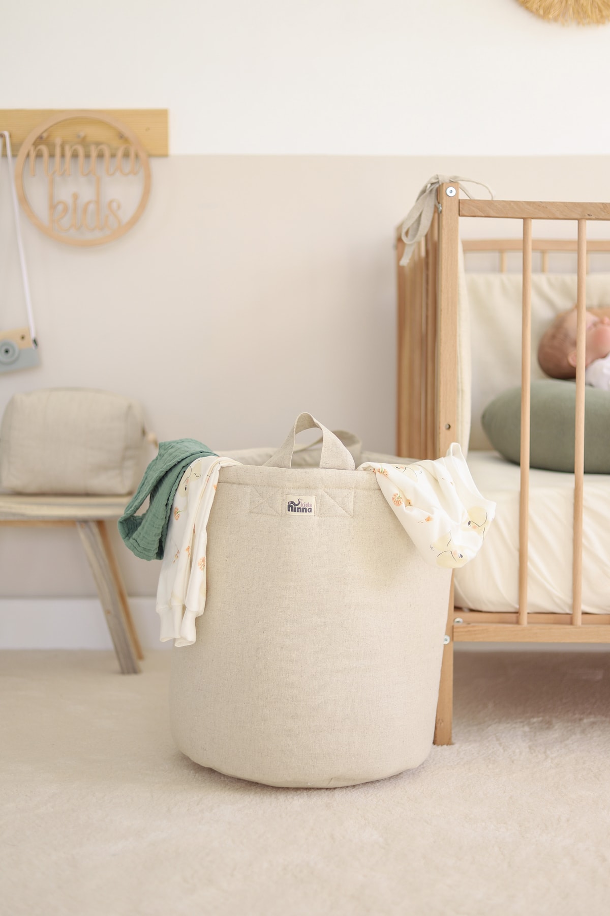 Ninna Kids Keten Yıkanabilir Oyuncak Sepeti - Creamy