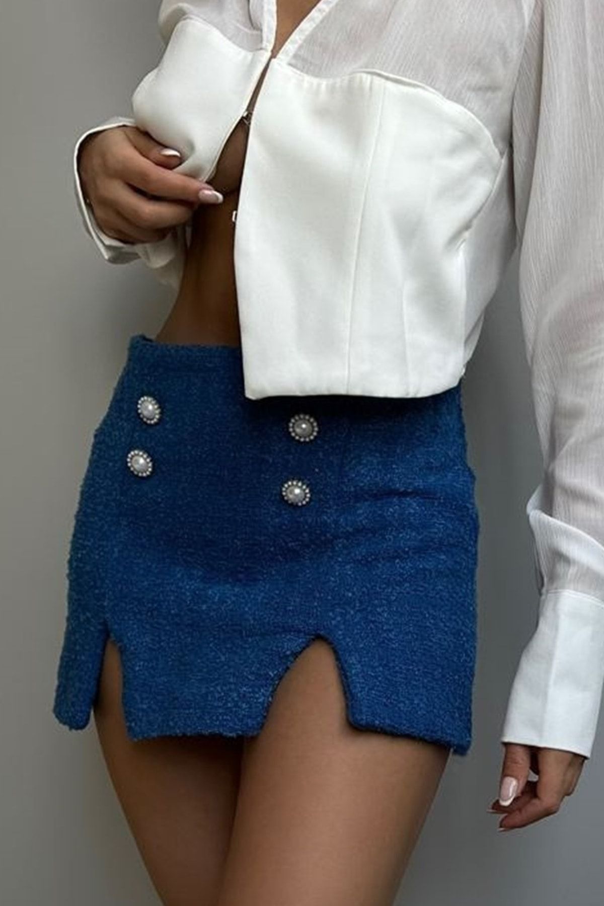 bayansepeti-Women's Saks Button Detail Shorts Skirt 12553 2